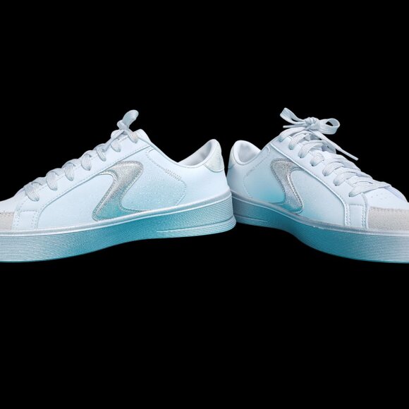 LADIES SKECHERS COURT & CLASSICS MEMORY FOAM AIR COOLED WHITE & SILVER SIZE 8 - Picture 3 of 5